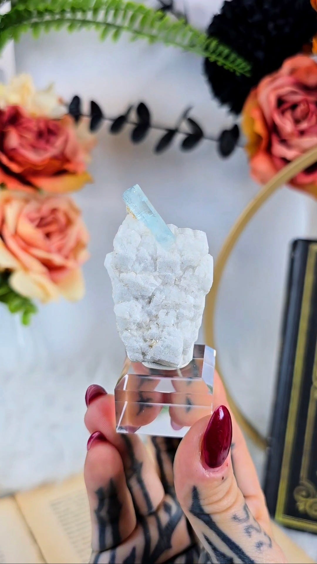 Aquamarine on Albite Matrix – Natural Mineral Specimen on Acrylic base