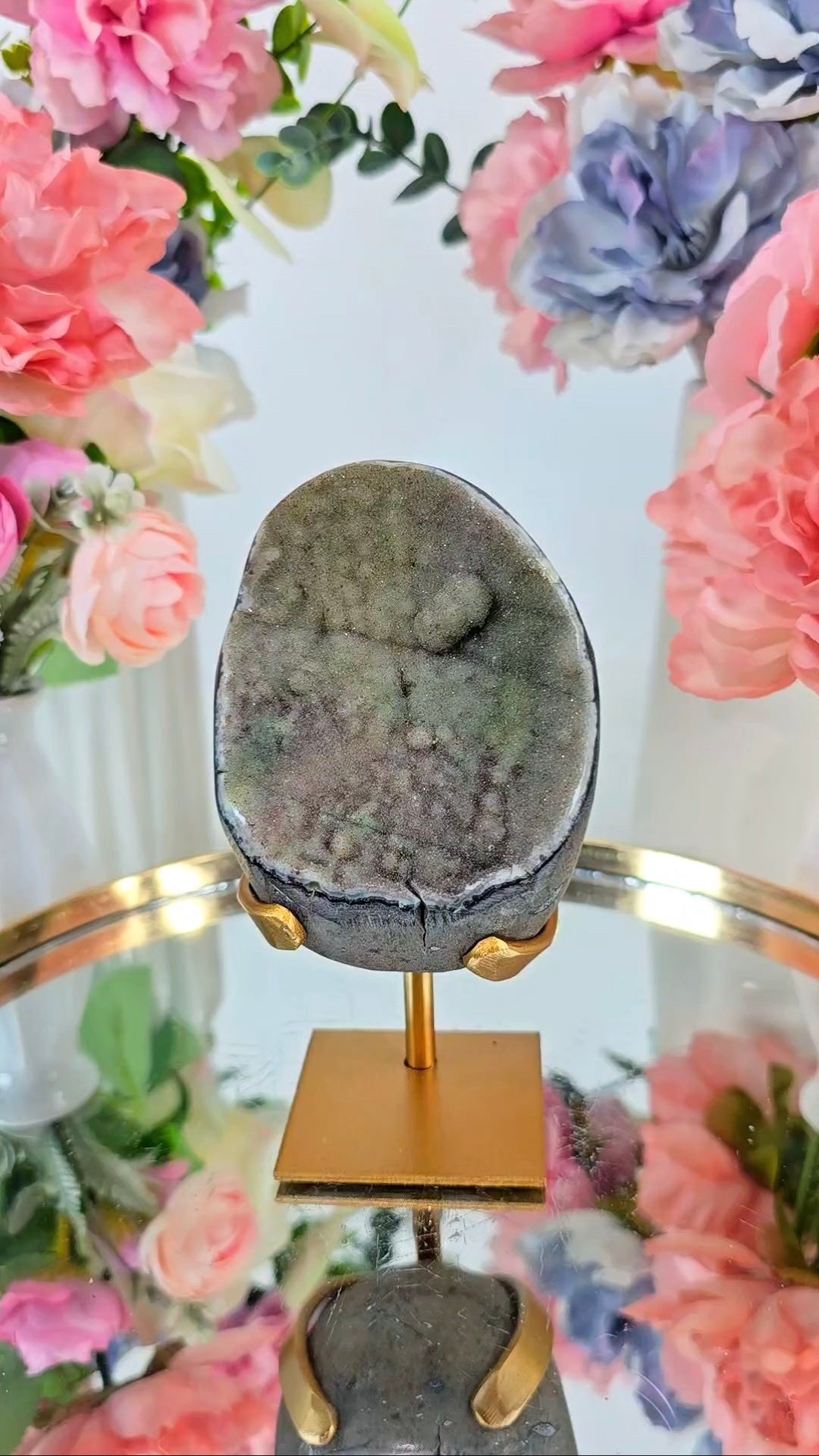 Sugar Druzy Rainbow Amethyst on Stand 100 — Natural Mineral Statement Piece