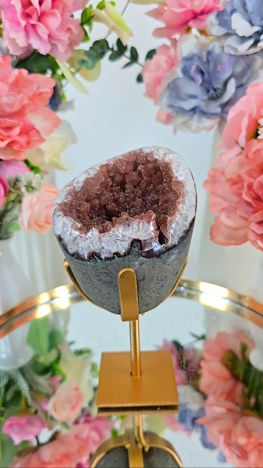 Sugar Druzy Rainbow Amethyst on Stand 101 — Natural Mineral Statement Piece