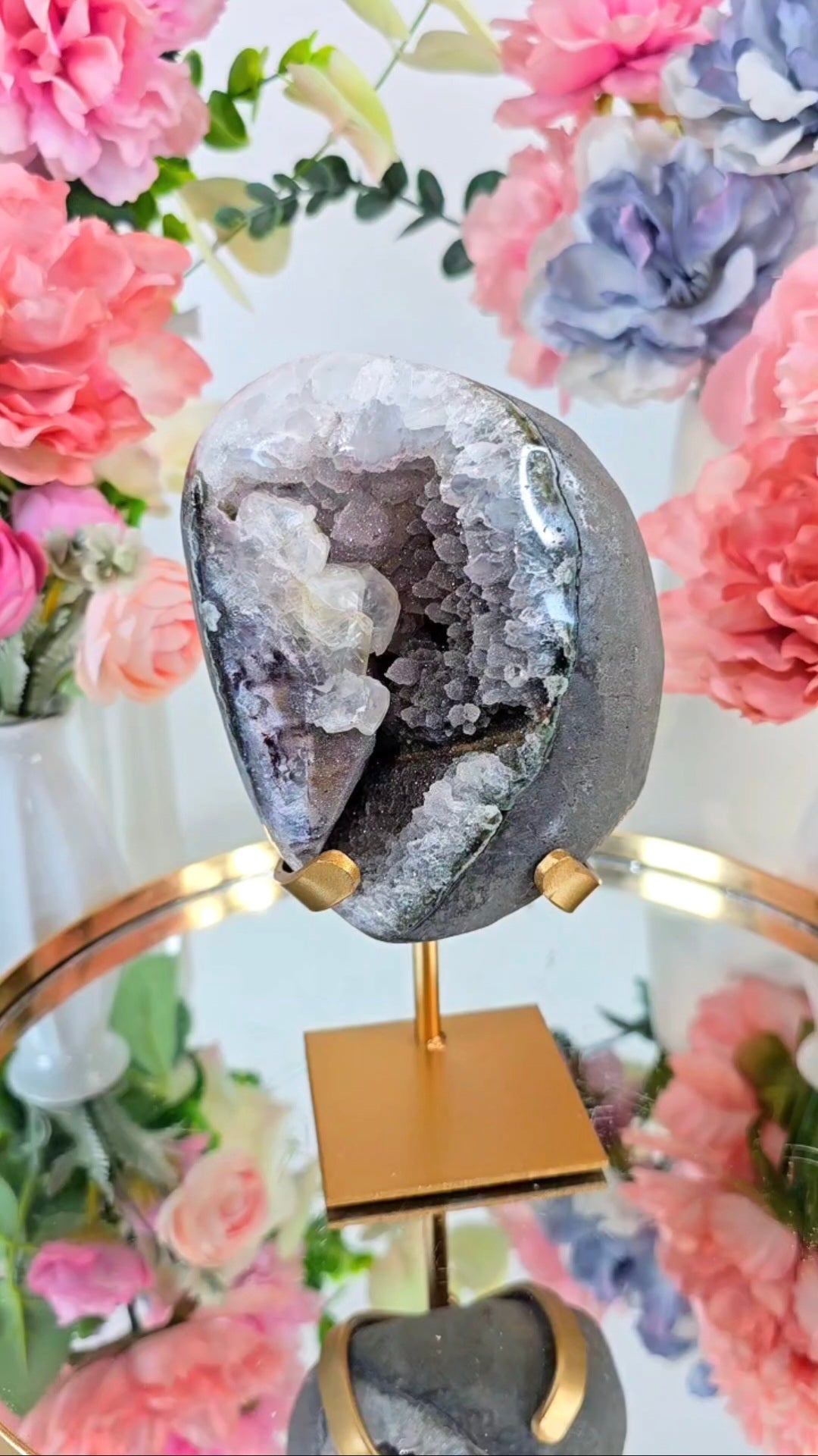 Sugar Druzy Rainbow Amethyst on Stand 102 — Natural Mineral Statement Piece