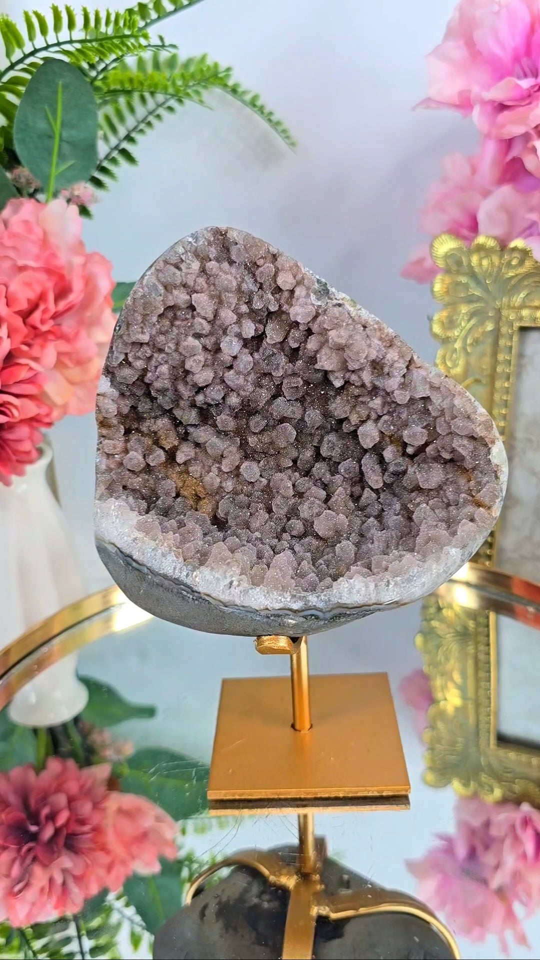 Sugar Druzy Rainbow Amethyst on Stand 105 — Natural Mineral Statement Piece