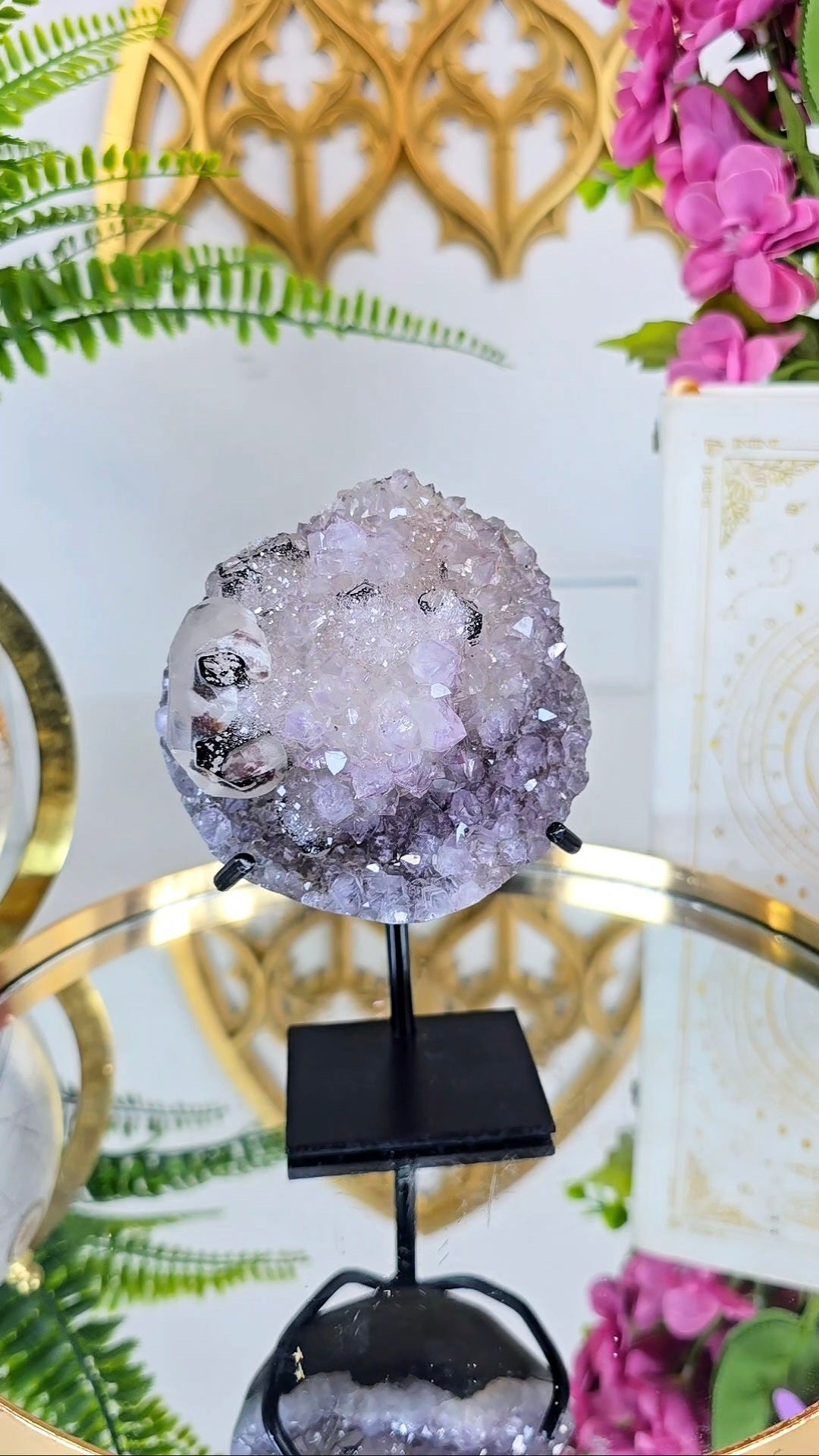 Rainbow Amethyst with Calcite and Hematite on Stand 125