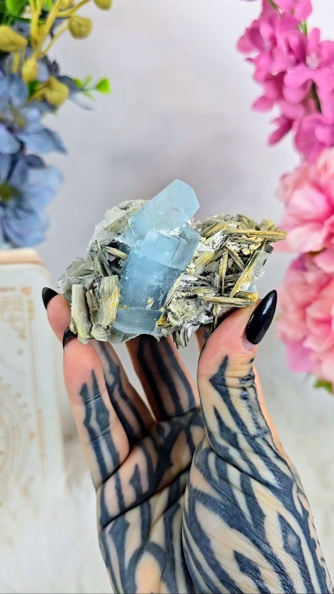Aquamarine on Muscovite Specimen on Base 29