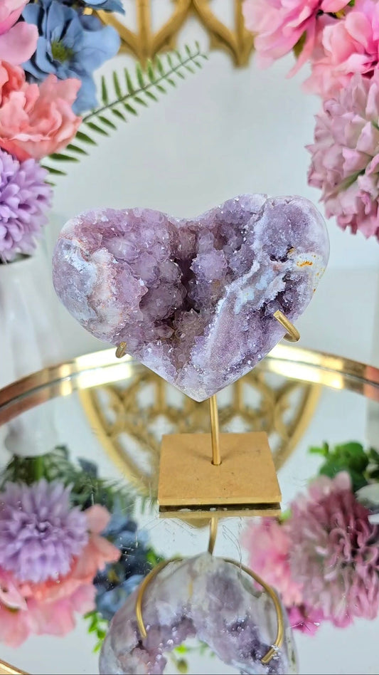 Pink Amethyst Heart on stand H82