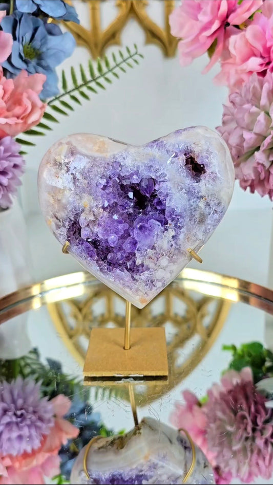 Pink Amethyst Heart on stand H83