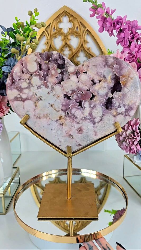 Huge Pink Amethyst Heart on stand H87