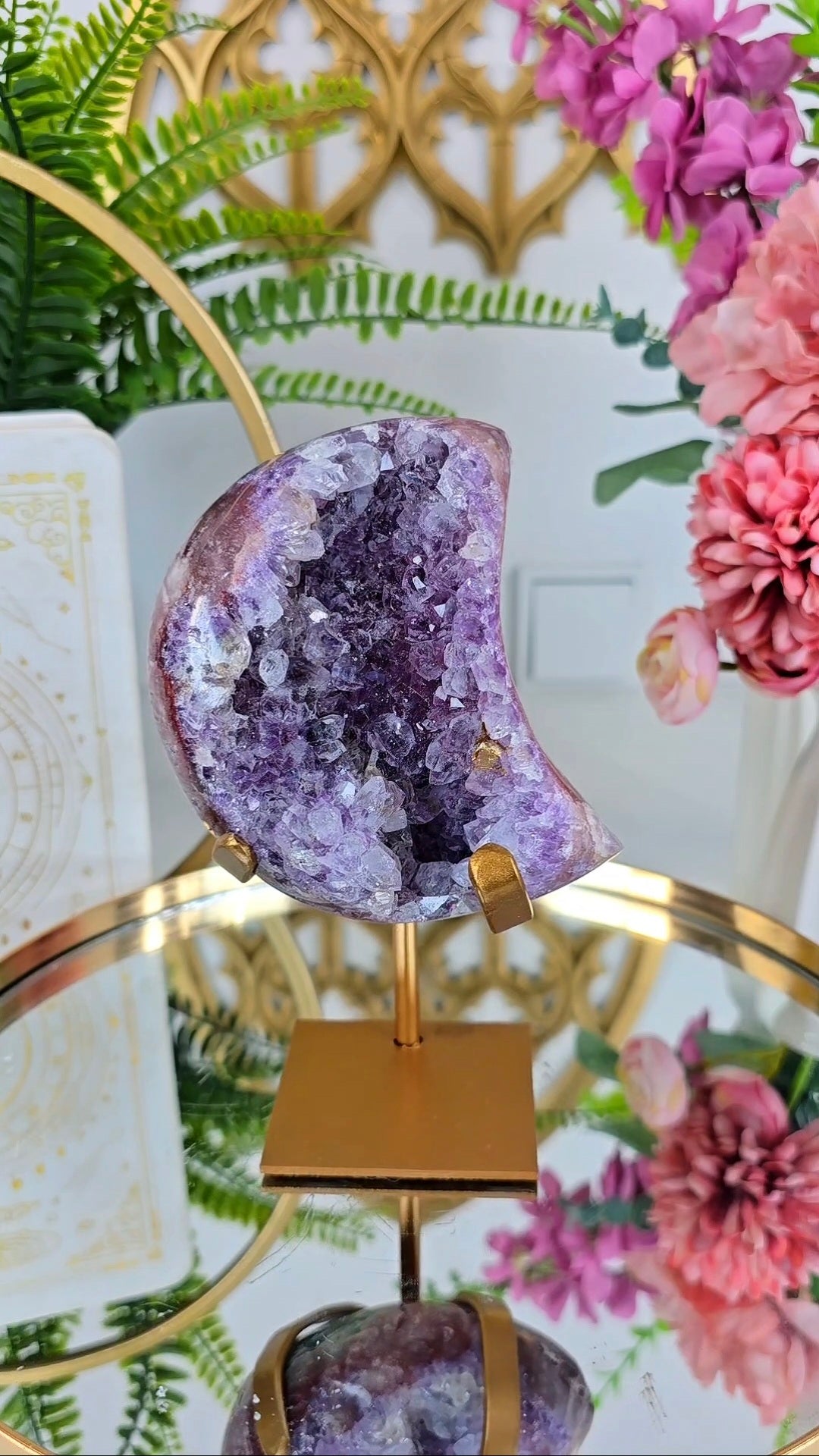 Pink Amethyst Moon on stand CM360