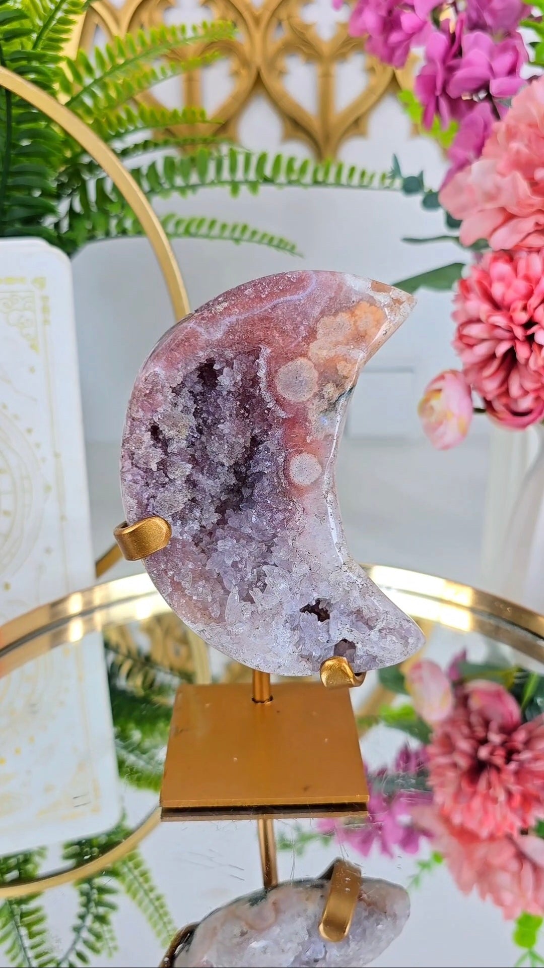 Pink Amethyst Moon on stand CM358