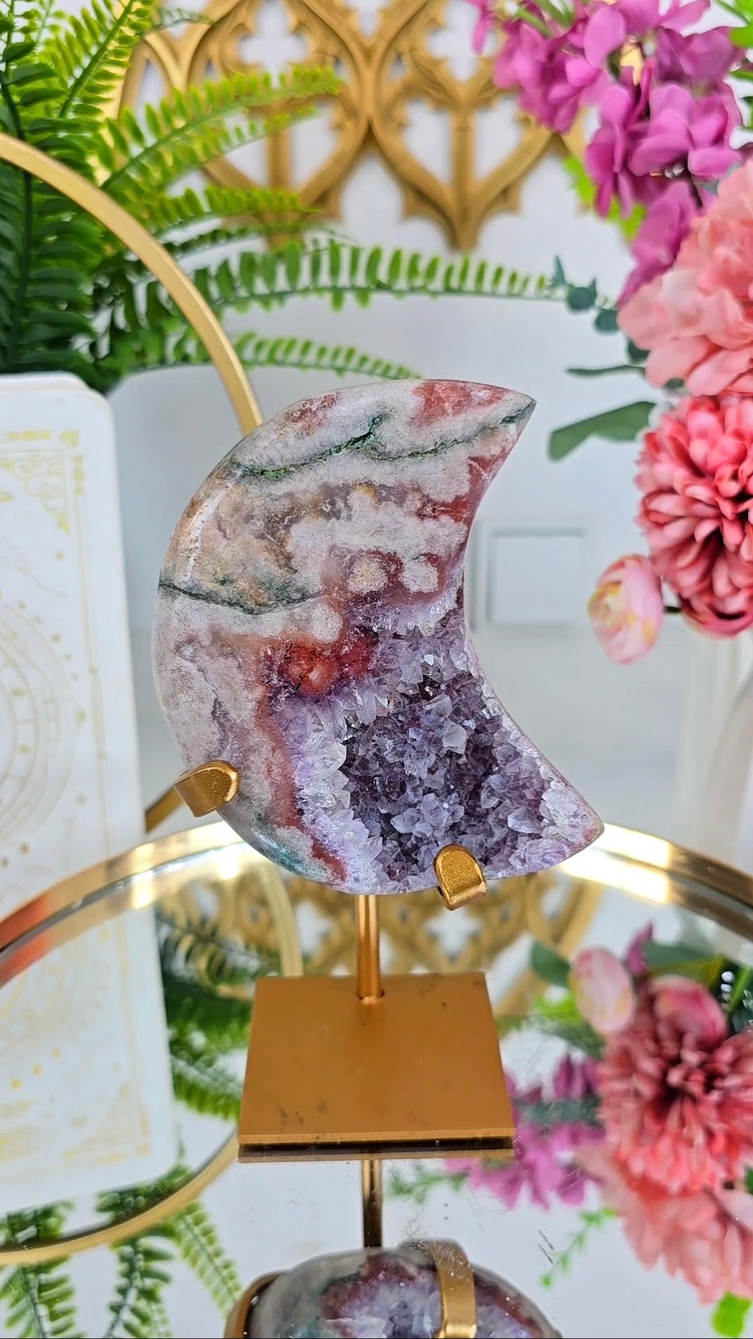 Pink Amethyst Moon on stand CM357