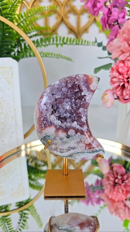 Pink Amethyst Moon on stand CM355