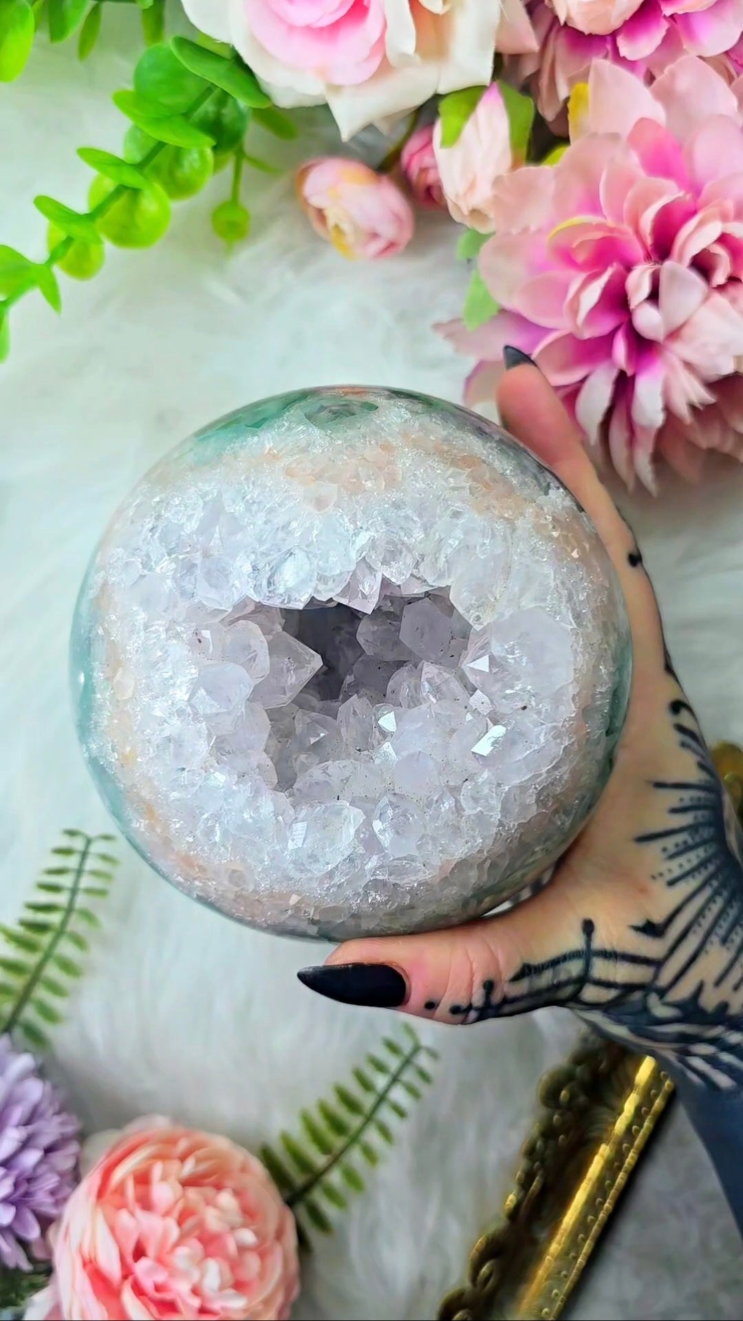 Druzy Green Quartz Agate Sphere CS297