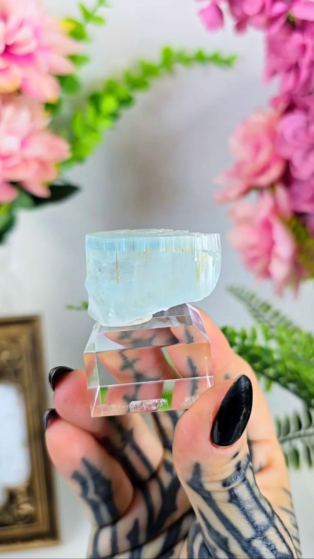 Etched Aquamarine Beryll Specimen on Base 37
