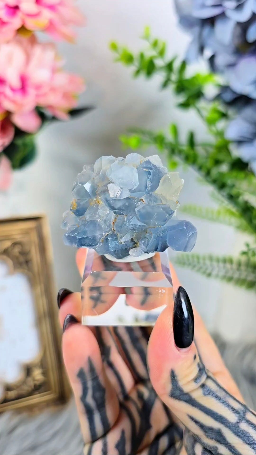 Celestite / Calcite Cluster on Base 01