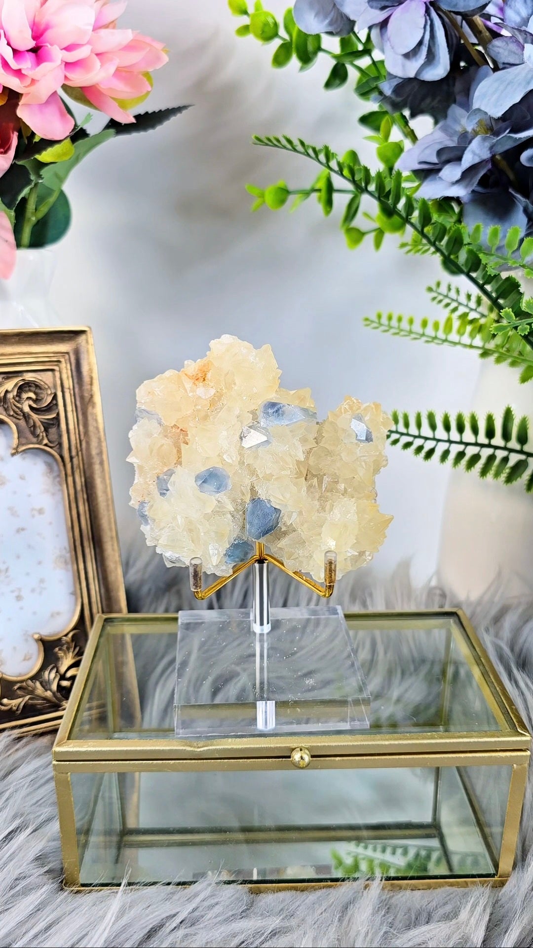 Celestite / Calcite Cluster on Base 06