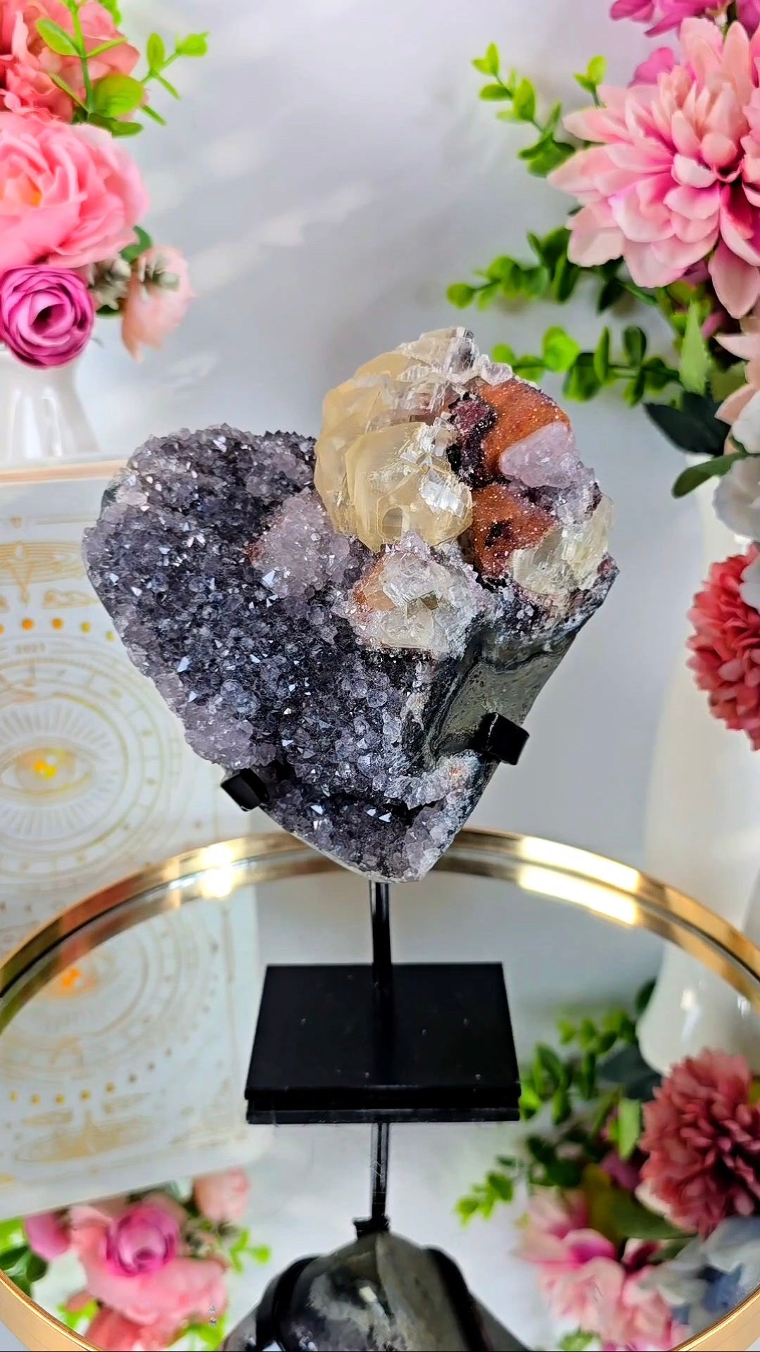 Raimbow Amethyst with Calcite and Hematite on Stand 159