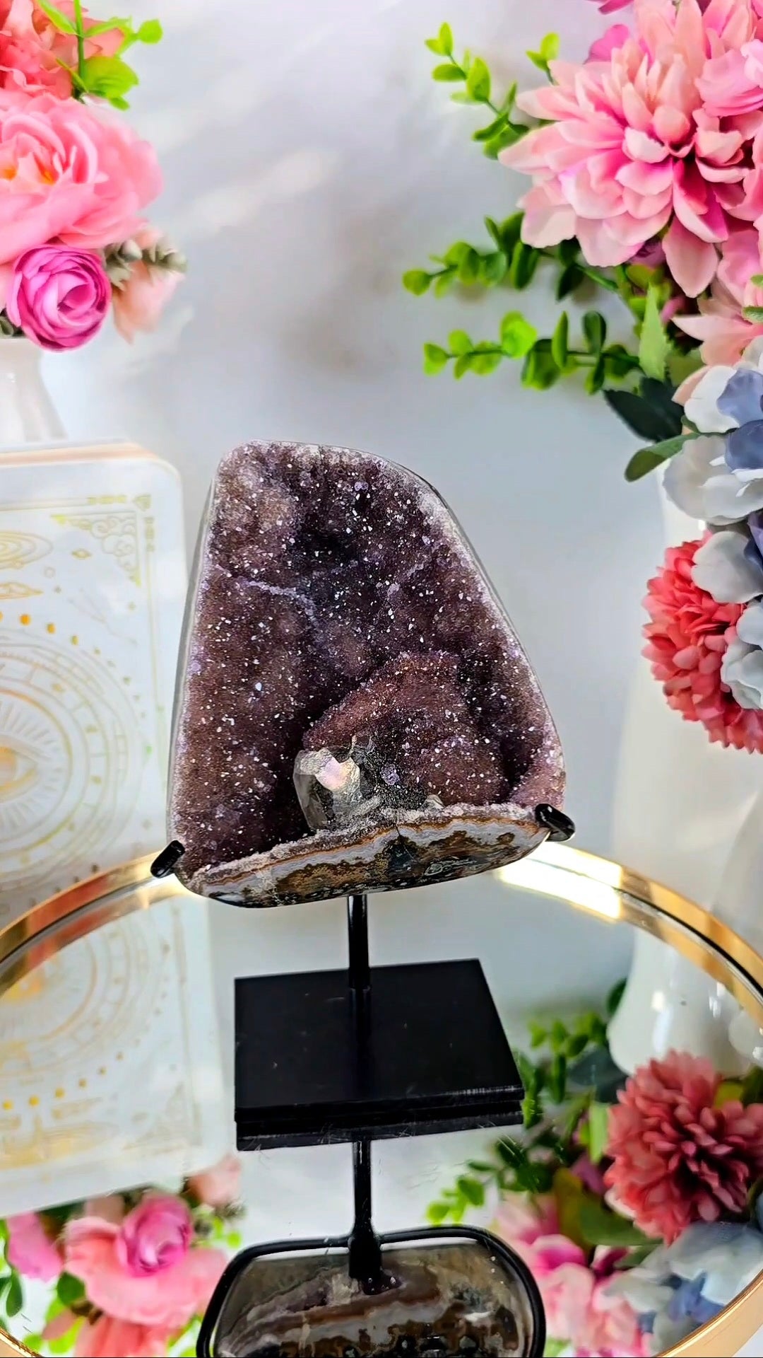 Raimbow Amethyst with Calcite and Hematite on Stand 156