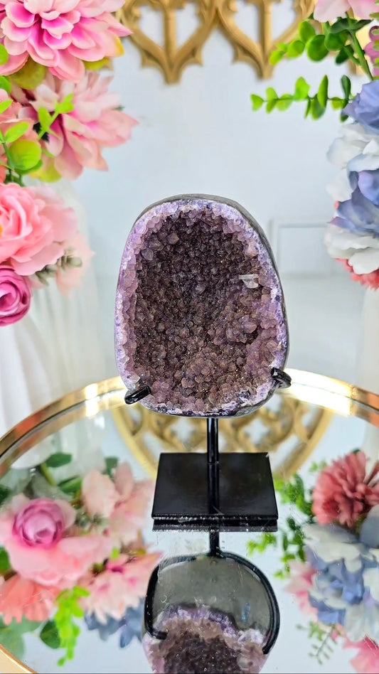Soft Sugar Druzy Amethyst with Calcite on Stand 153