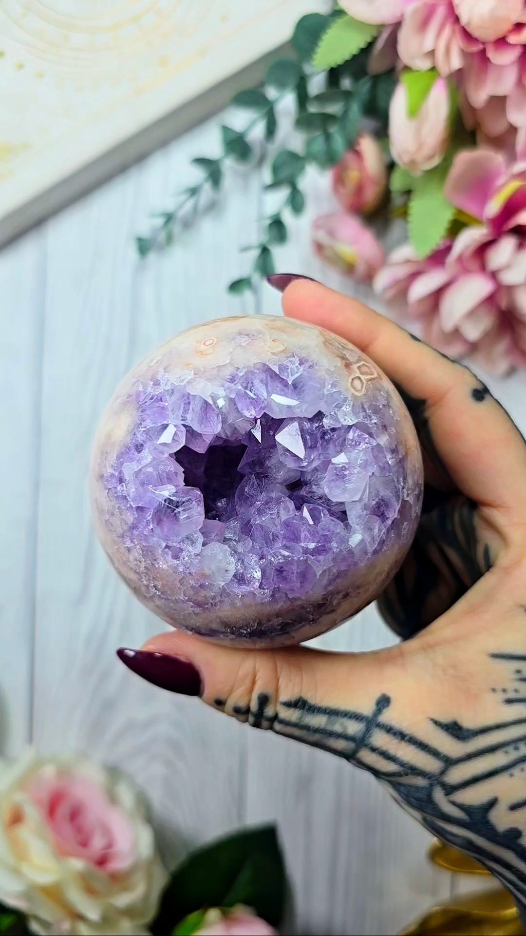 Pink Amethyst x Flower Agate Sphere CS307