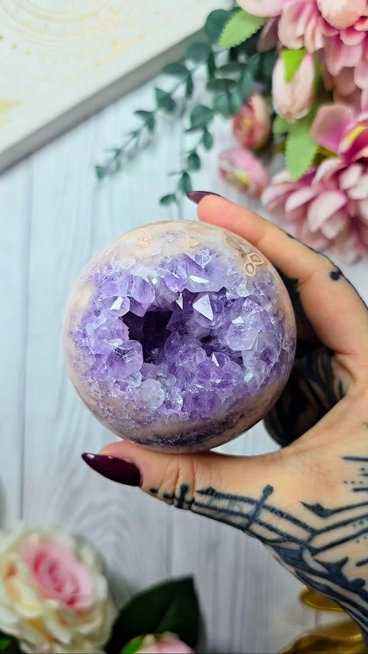 Pink Amethyst x Flower Agate Sphere CS307