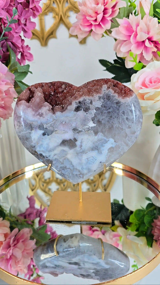 Pink Amethyst Heart on stand H103