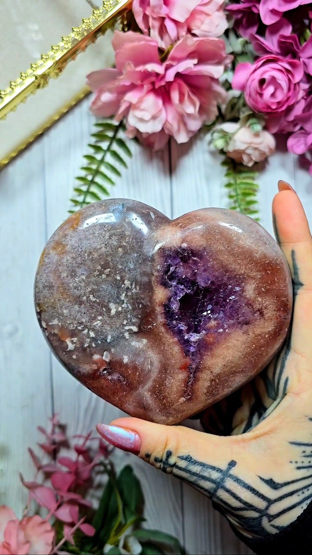 Pink Amethyst Heart on stand H108