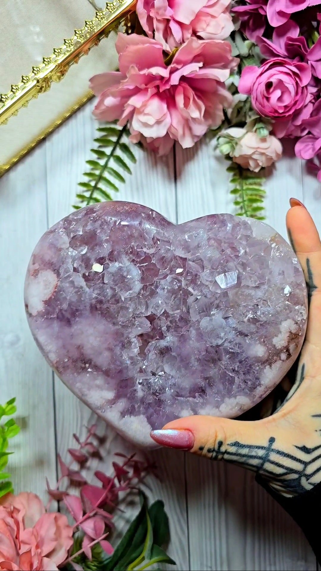 Pink Amethyst Heart on stand H110