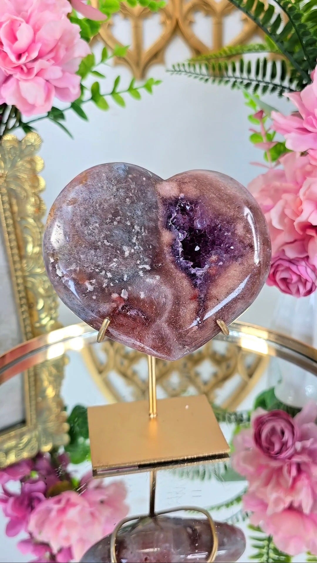Pink Amethyst Heart on stand H108