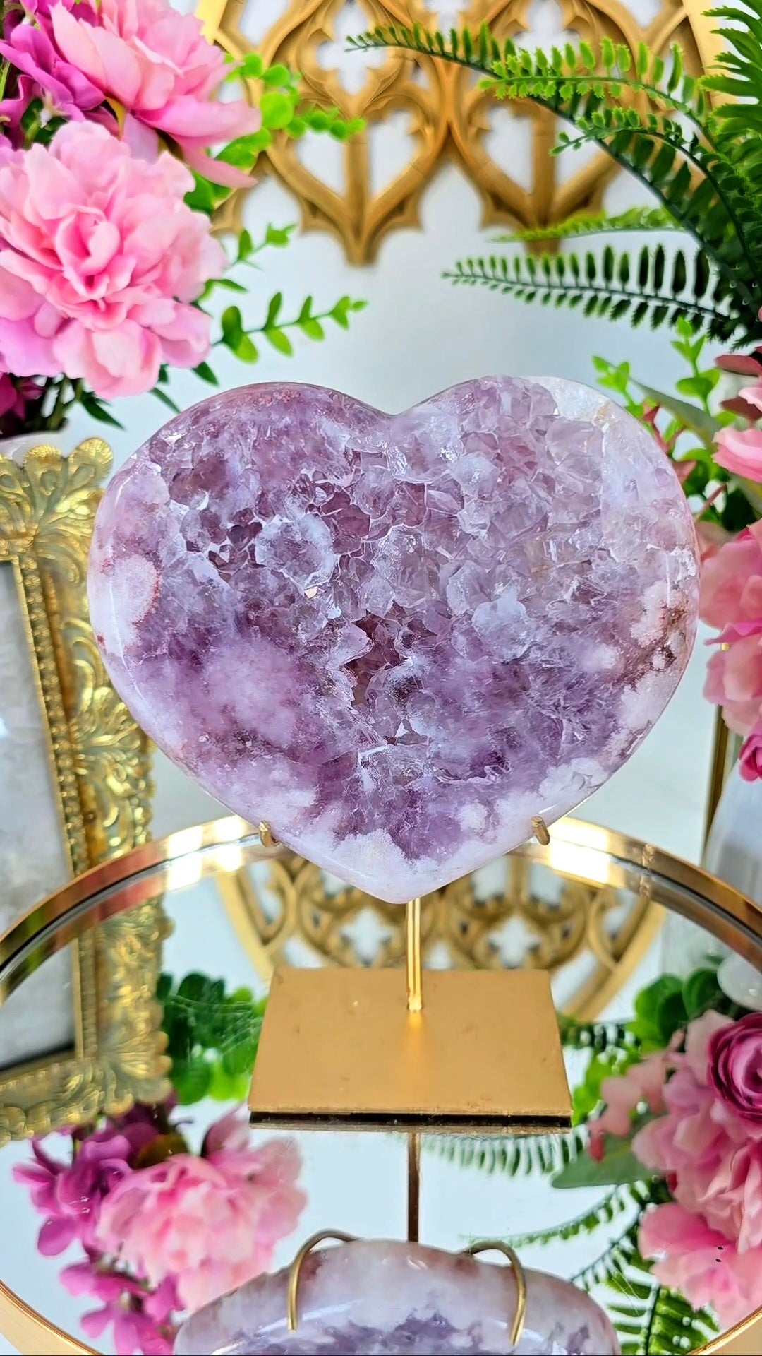 Pink Amethyst Heart on stand H110