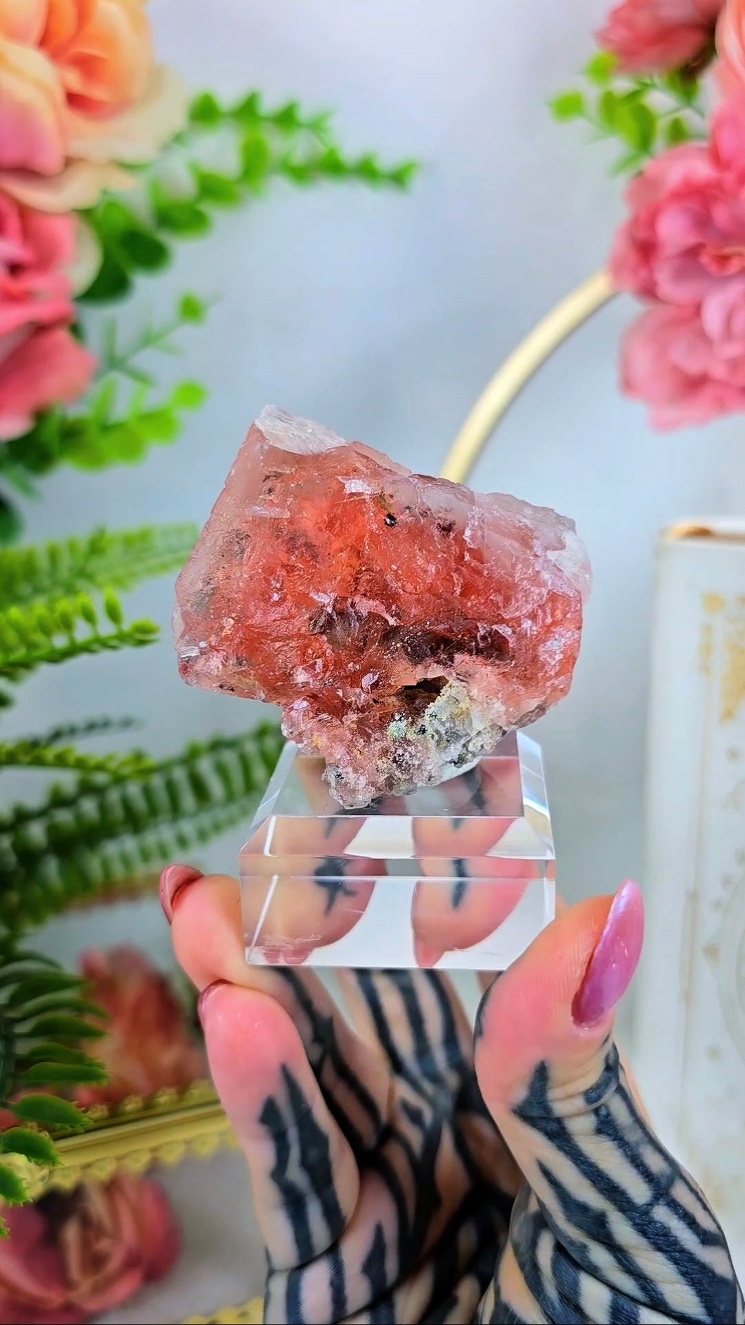 Pink "Strawberry" Fluorite on Base 04