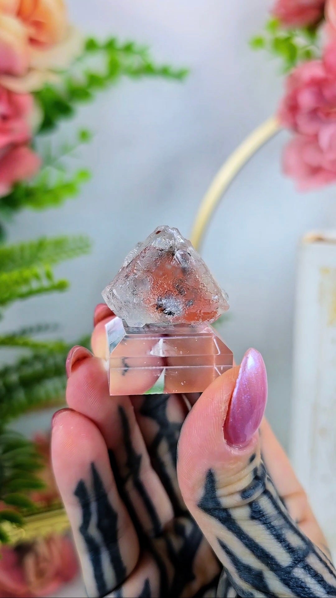 Pink "Strawberry" Fluorite on Base 01