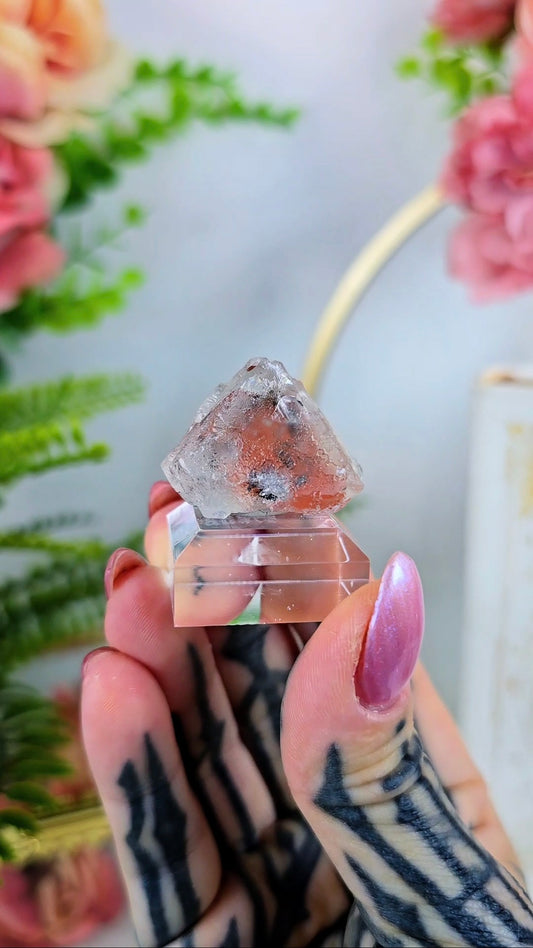 Pink "Strawberry" Fluorite on Base 01