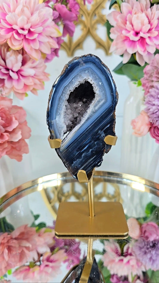 Druzy Agate Geode on Stand