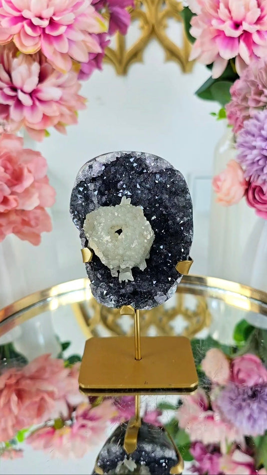 Druzy Rainbow Amethyst with Calcite Formation on Stand 161