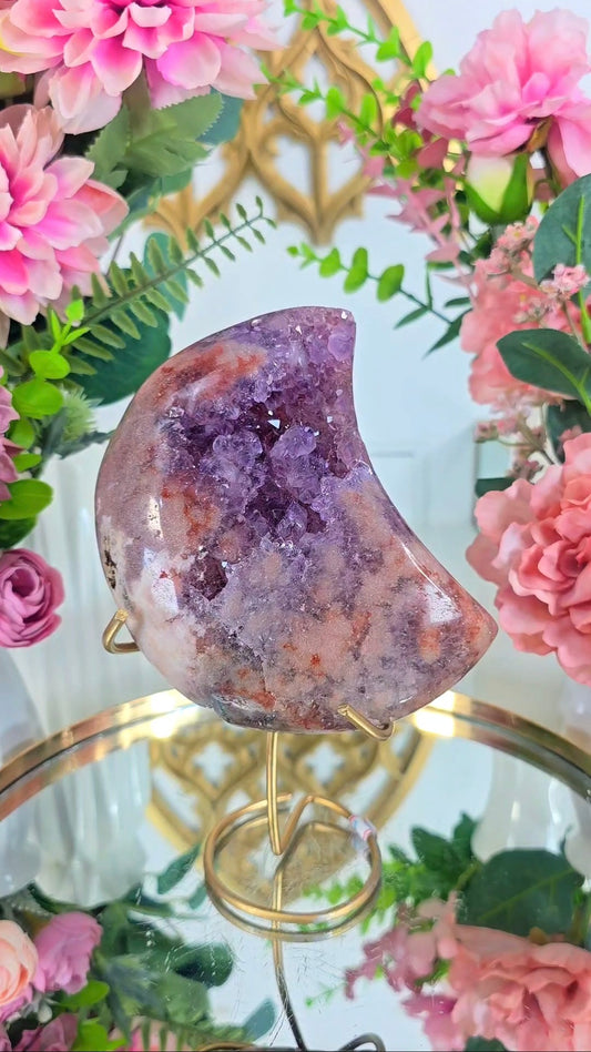 Pink Amethyst Moon on stand CM373