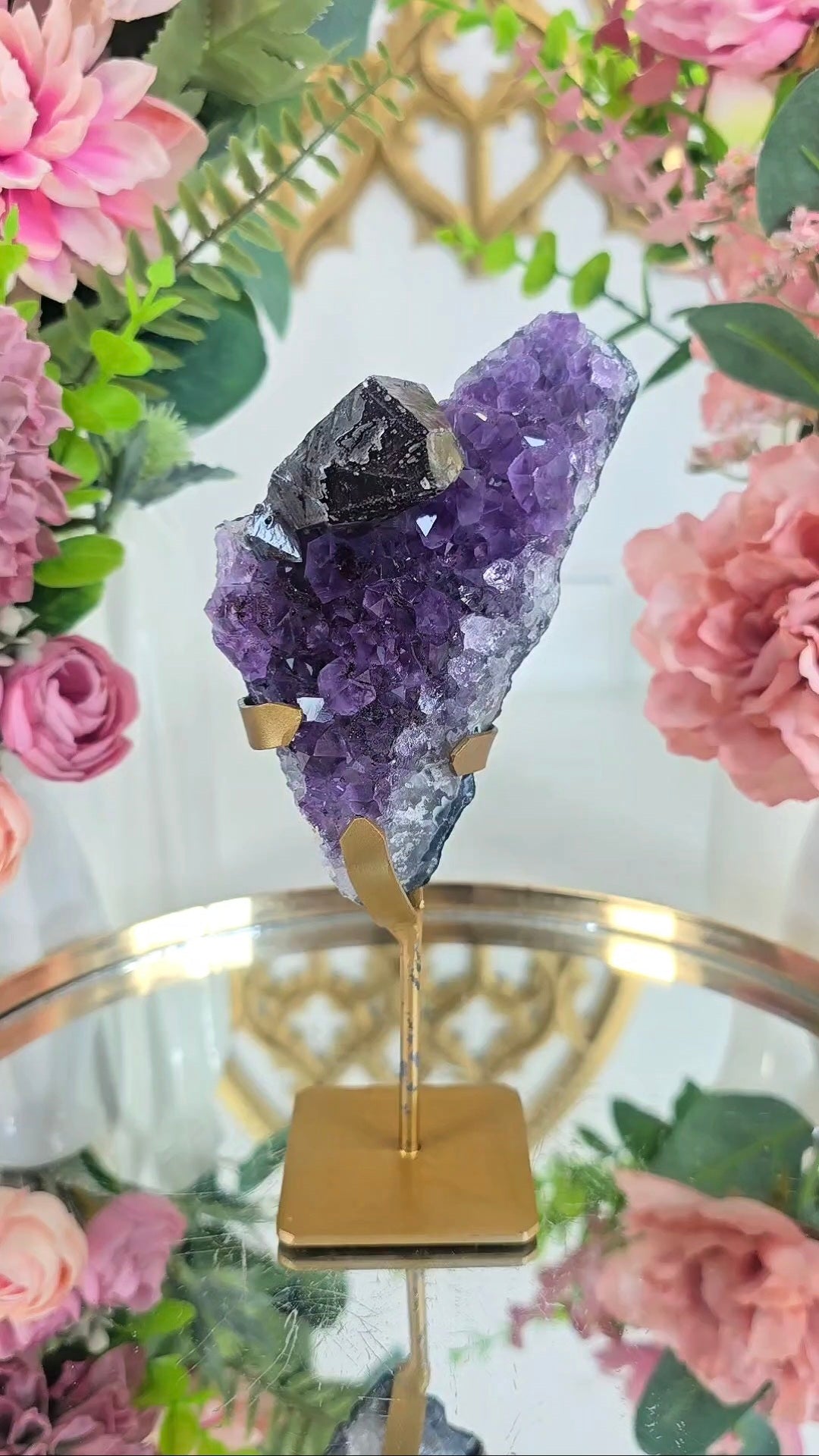 Druzy Amethyst with Calcite and Hematite on Stand 167