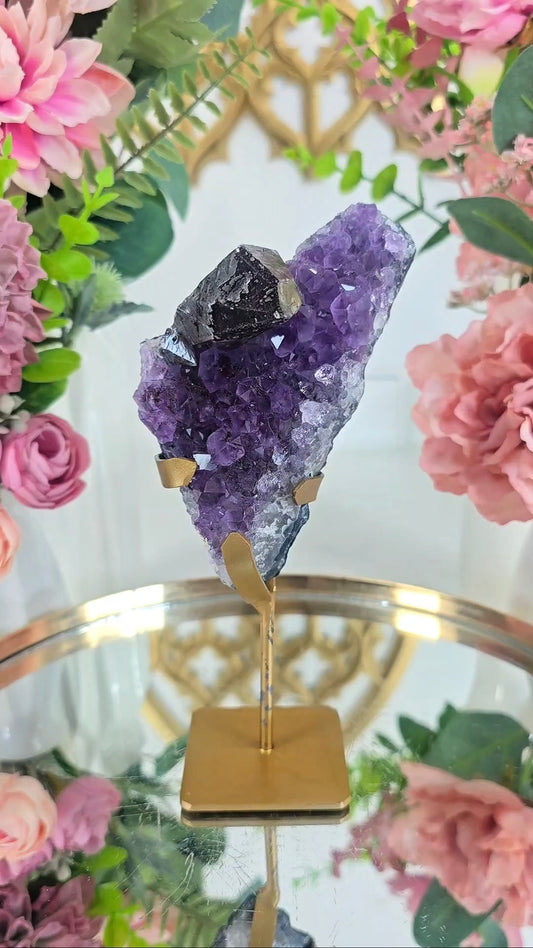 Druzy Amethyst with Calcite and Hematite on Stand 167