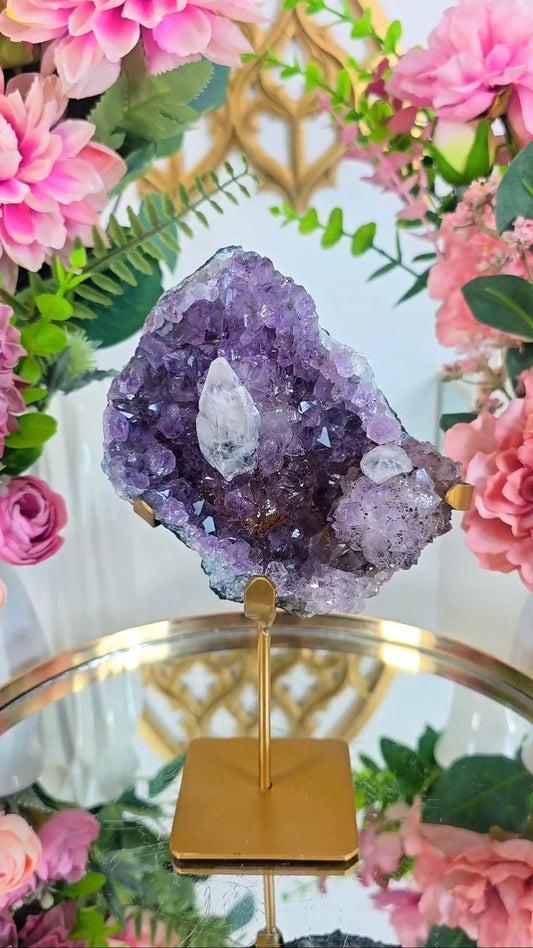 Druzy Amethyst with Calcite and Hematite on Stand 171