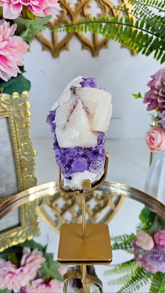 Druzy Amethyst with Calcite and Hematite on Stand 172