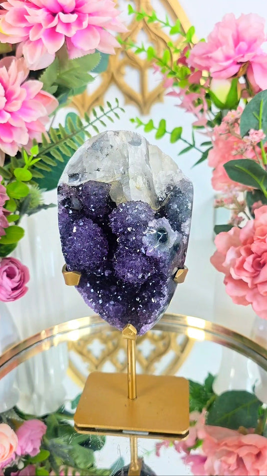 Druzy Amethyst with Calcite on Stand 173