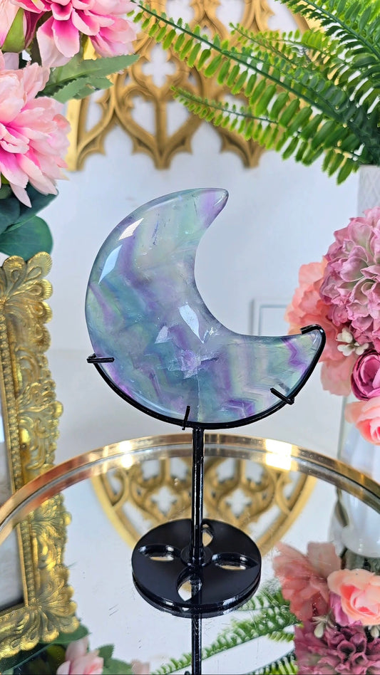 Rainbow Fluorite Moon on Stand 03
