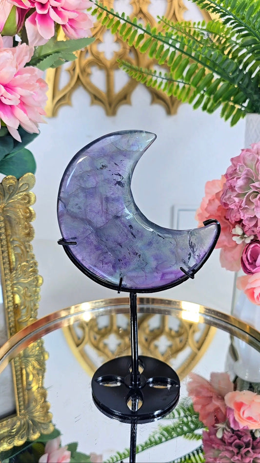 Rainbow Fluorite Moon on Stand 02