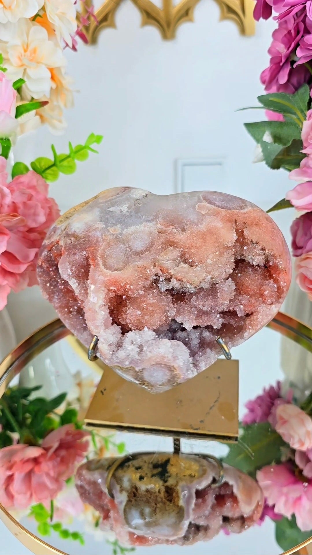 Pink Amethyst Heart on stand H114