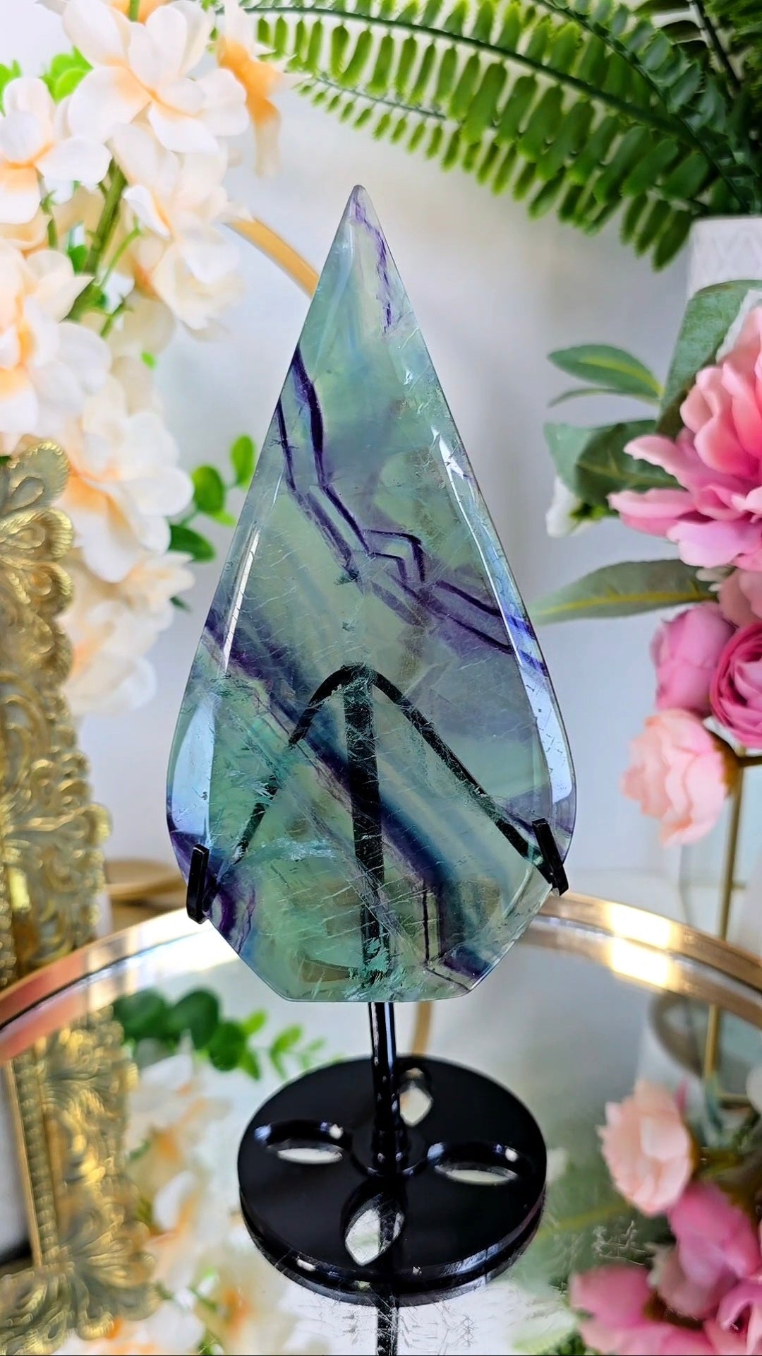Rainbow Fluorite Drop on Stand 05