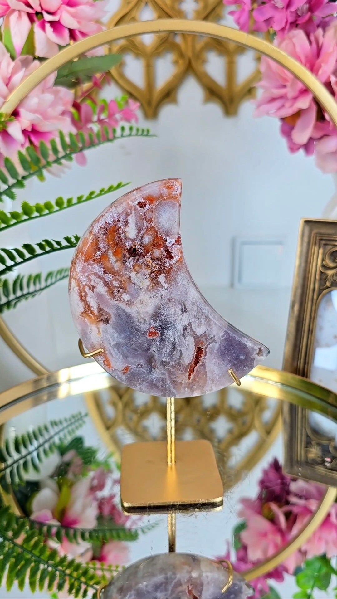 Pink Amethyst Moon on stand CM375