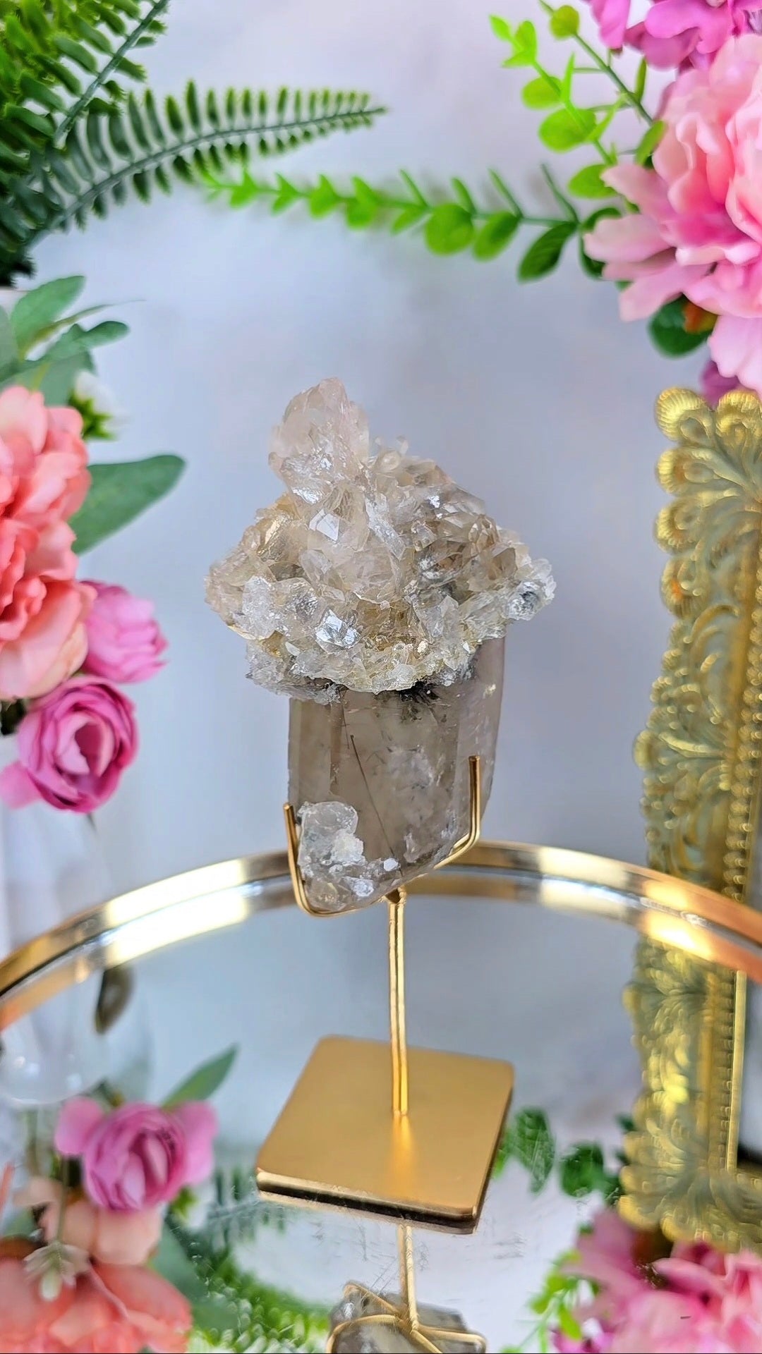 Natural Smoky Blue Tara Quartz Cluster on Stand