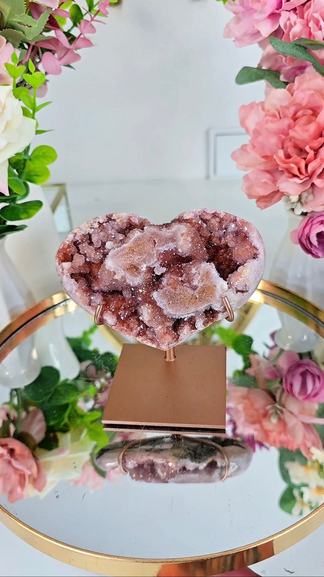 Pink Amethyst Heart on stand H115