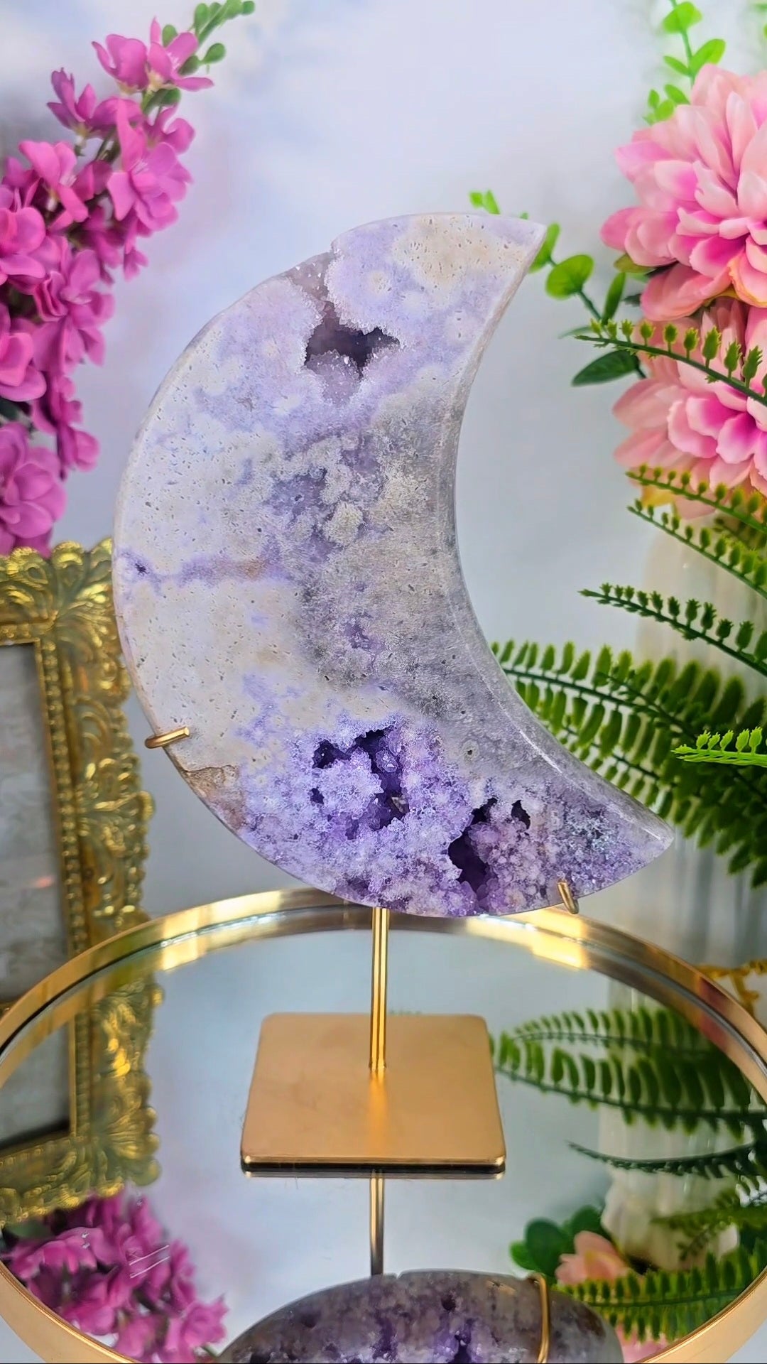 Pink Amethyst Moon on stand CM390