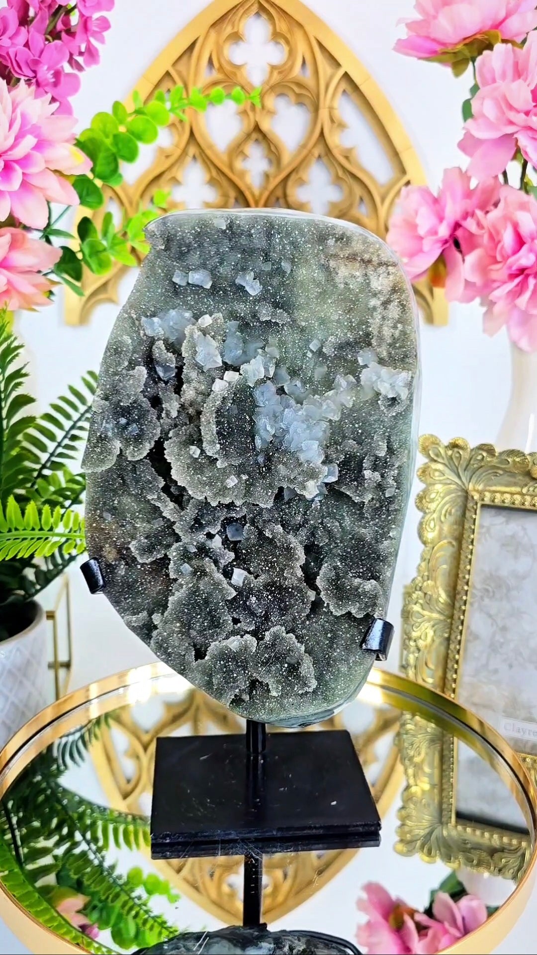 HUGE Rainbow Amethyst with Calcite on Stand 194