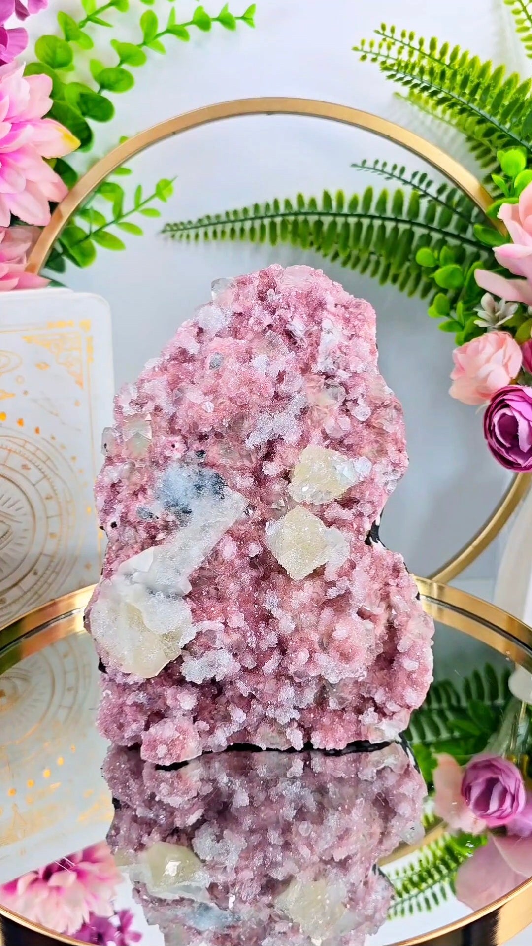 BIG Pink Heulandite with Green Apophyllite and Calcite (Freestanding) 07