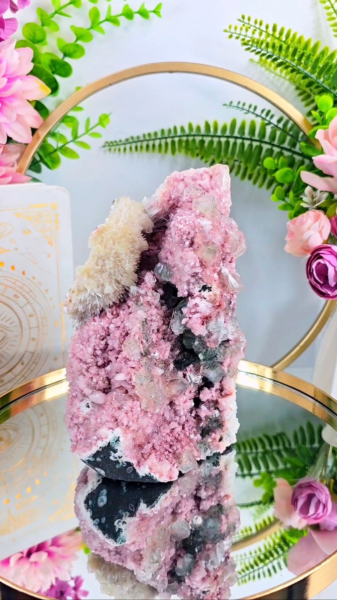 BIG Pink Heulandite with Green Apophyllite and Mesolite (Freestanding) 08